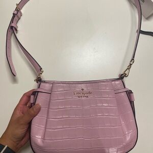 Kate Spade Light Pink Croc-Embossed Shoulder Bag